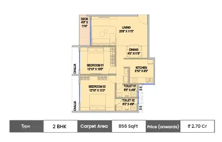 2 BHK-856 SqFt